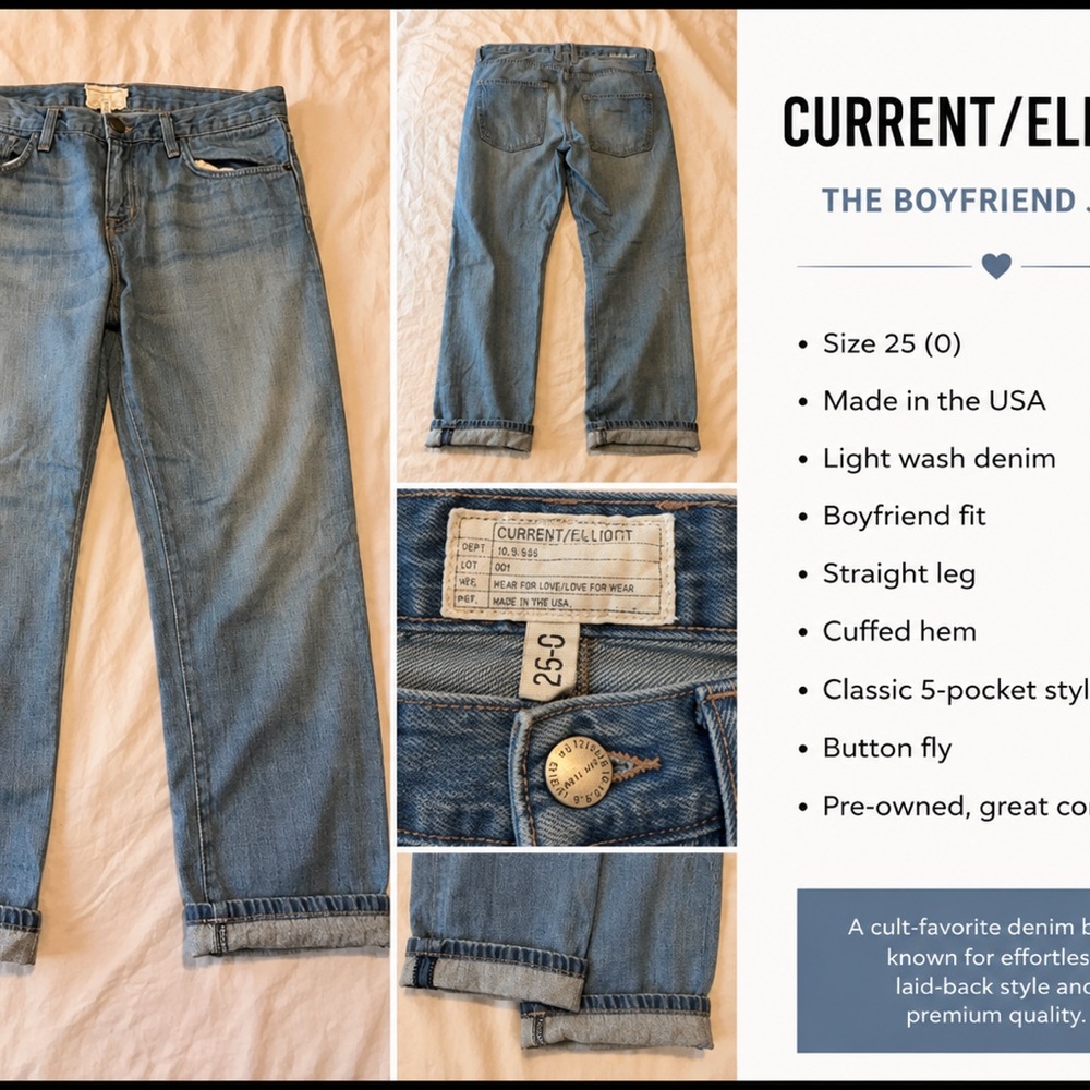 Current/Elliott Light Wash Boyfriend Straight-Leg Jeans